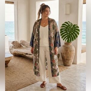 TIME AND TRUE Tropical Paradise Pocketed Kimono - Bohemian Resort Style